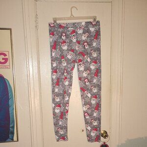 Chances R Holiday Leggings With Santa Heads / Snowflakes Pattern Size XL